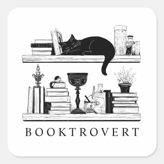 Cute Booktrovert Book Lover's Cat  スクエアシール (正面)