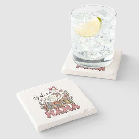 Cute bookworm Mama word art  ストーンコースター (横)