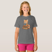 Cute Bookworm Red Panda Reading Illustration Tシャツ (正面フル)