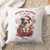 Cute Border Collie Christmas Throw Pillow クッション (ブランケット)