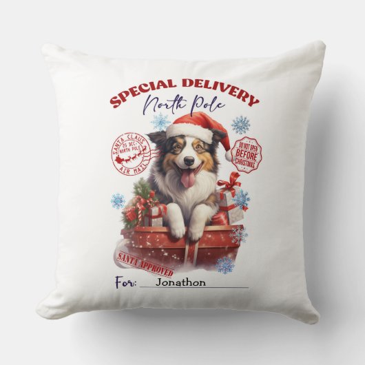 Cute Border Collie Christmas Throw Pillow クッション (正面)