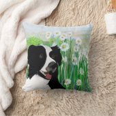 Cute, Border Collie Daisies Wall Art Poster クッション (ブランケット)