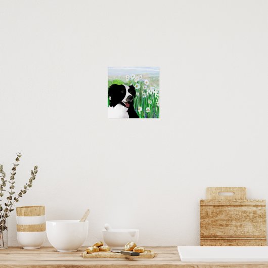 Cute, Border Collie Daisies Wall Art Poster ポスター (キッチン)