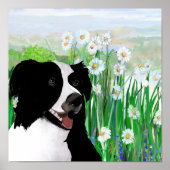 Cute, Border Collie Daisies Wall Art Poster ポスター (正面)