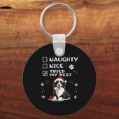 Cute Border Collie Dog Christmas Naughty Nice Trie キーホルダー (正面)
