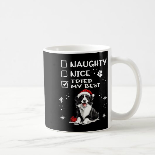 Cute Border Collie Dog Christmas Naughty Nice Trie コーヒーマグカップ (右)