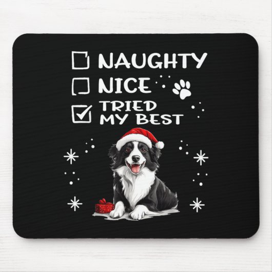 Cute Border Collie Dog Christmas Naughty Nice Trie マウスパッド (正面)