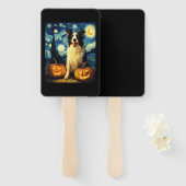 Cute Border Collie Dog Halloween Jack O Lantern Pu ハンドファン (正面&裏面)