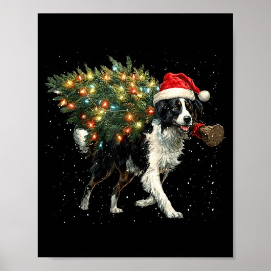 Cute Border Collie Dog In A Christmas Tree For Men ポスター (正面)
