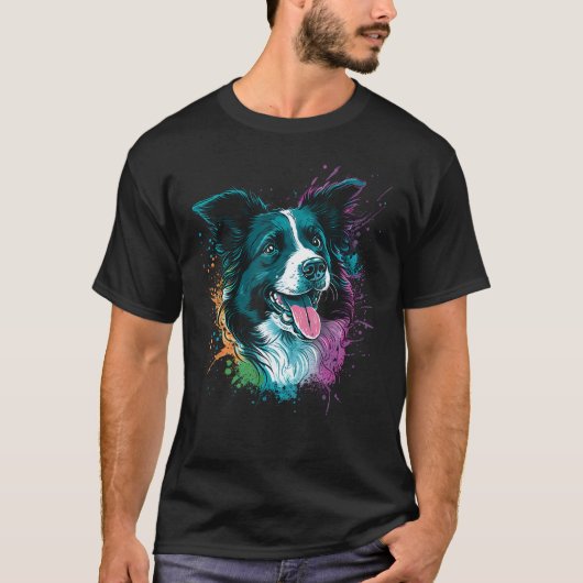 Cute Border Collie Dog on Border Collie Lover_3 Tシャツ (正面)