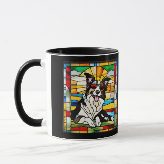 Cute Border Collie Stained Glass Coffee Mug マグカップ (左)