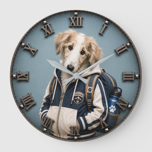 Cute Borzoi Puppy  ラージ壁時計 (正面)