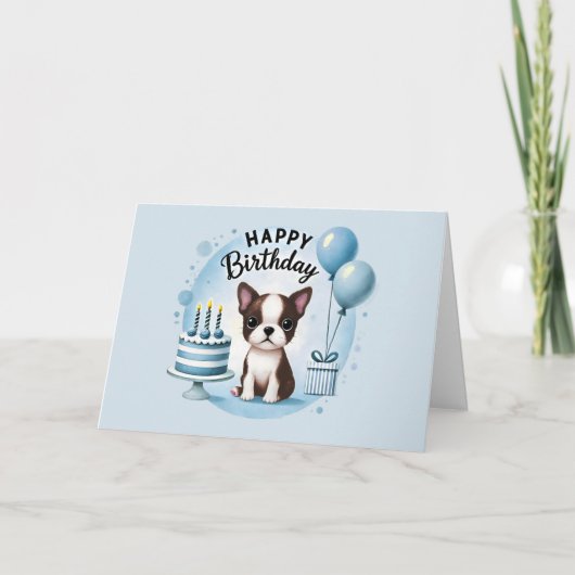 Cute Boston Terrier Birthday Card  サンキューカード (正面)