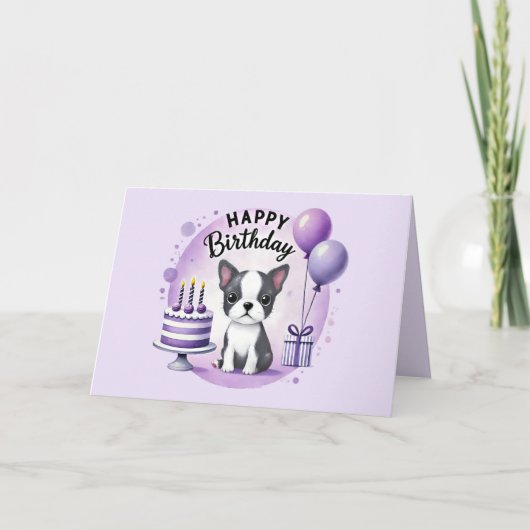 Cute Boston Terrier Birthday Card  サンキューカード (正面)