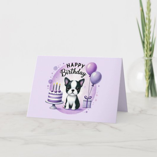 Cute Boston Terrier Birthday Card  サンキューカード (正面)