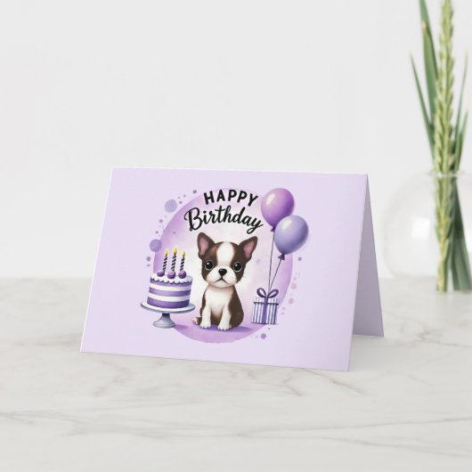 Cute Boston Terrier Birthday Card  サンキューカード (正面)