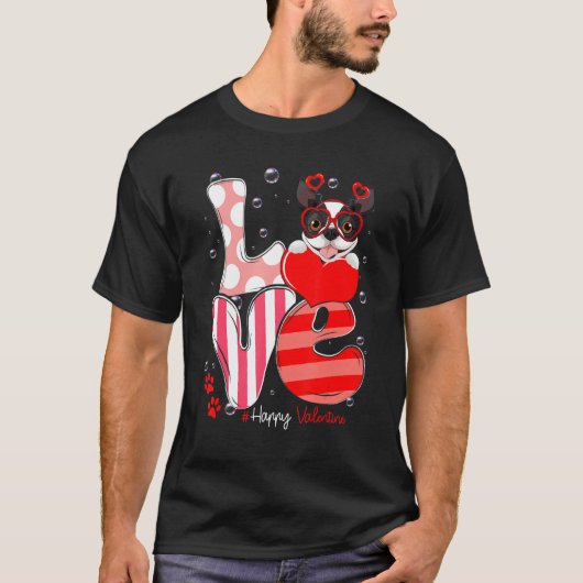 Cute Boston Terrier Dog Love Valentine Puppy Tシャツ (正面)