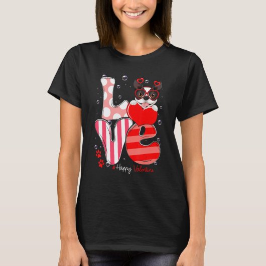 Cute Boston Terrier Dog Love Valentine Puppy Tシャツ (正面)