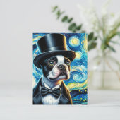 Cute Boston Terrier in a Tophat Vanゴッホ ポストカード (スタンド正面)