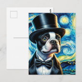 Cute Boston Terrier in a Tophat Vanゴッホ ポストカード (正面/裏面)