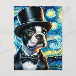 Cute Boston Terrier in a Tophat Vanゴッホ ポストカード