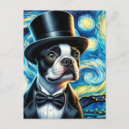 Cute Boston Terrier in a Tophat Vanゴッホ ポストカード (正面)