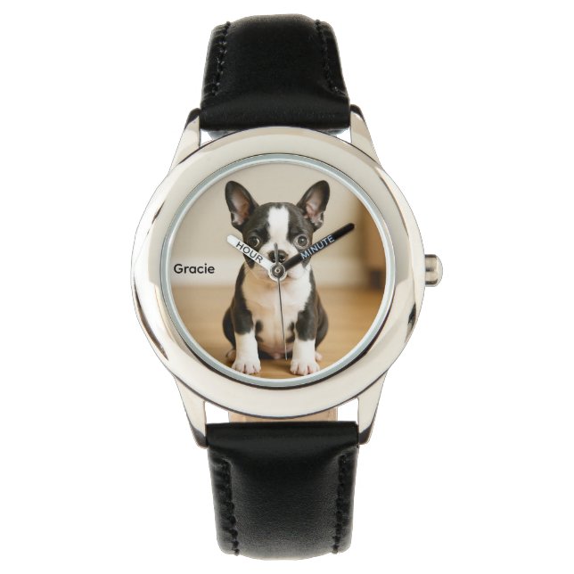 Cute Boston Terrier Personalized Kid's 腕時計 (正面)