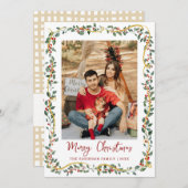 Cute Botanical Greenery Merry Christmas 1 Photo シーズンカード (正面/裏面)