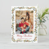 Cute Botanical Greenery Merry Christmas 1 Photo シーズンカード (スタンド正面)
