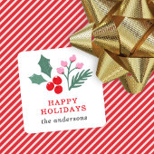 Cute Botanical Red Pink Holiday Christmas Party スクエアシール