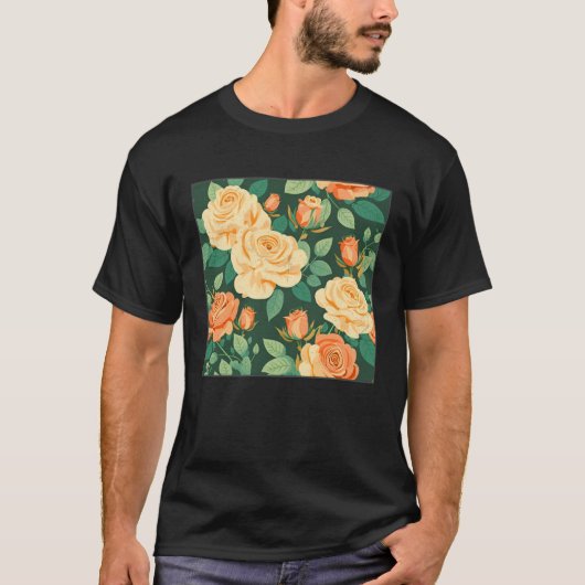 Cute Botanical Roses Illustration Gorgeous Flower  Tシャツ (正面)