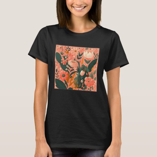Cute Botanical Roses Illustration Gorgeous Flower  Tシャツ (正面)