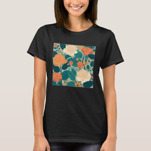 Cute Botanical Roses Illustration Gorgeous Flower  Tシャツ (正面)