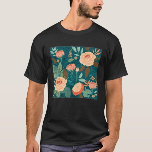 Cute Botanical Roses Illustration Gorgeous Flower  Tシャツ (正面)