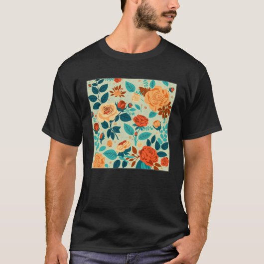 Cute Botanical Roses Illustration Gorgeous Flower  Tシャツ (正面)