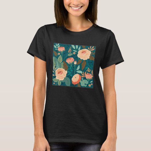 Cute Botanical Roses Illustration Gorgeous Flower  Tシャツ (正面)