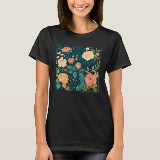 Cute Botanical Roses Illustration Gorgeous Flower  Tシャツ (正面)