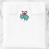 Cute Botanical Siamese Cat With Leaves Sticker   ラウンドシール (バッグ)