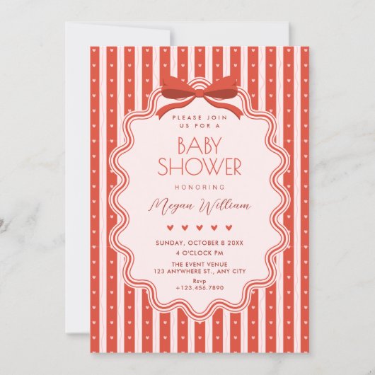 Cute bow baby shower 招待状 (正面)