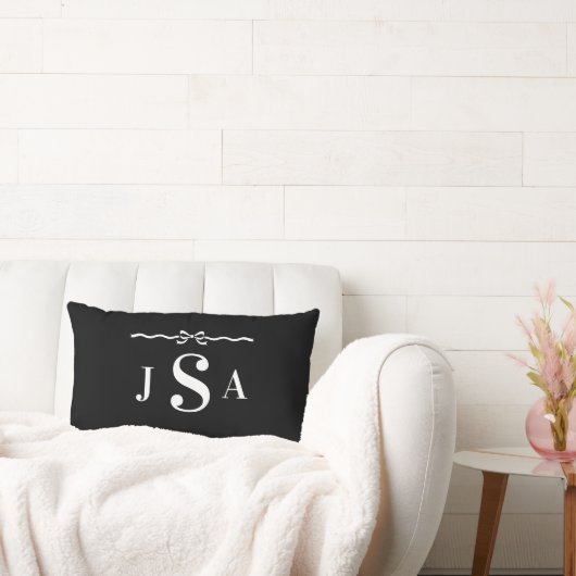 Cute Bow Border Custom Monogram Throw Pillow ランバークッション (ソファ)