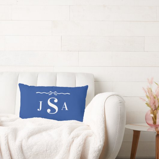 Cute Bow Border Custom Monogram Throw Pillow ランバークッション (ソファ)