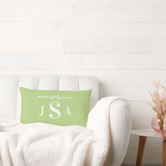Cute Bow Border Custom Monogram Throw Pillow ランバークッション (ソファ)