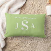 Cute Bow Border Custom Monogram Throw Pillow ランバークッション (ブランケット)