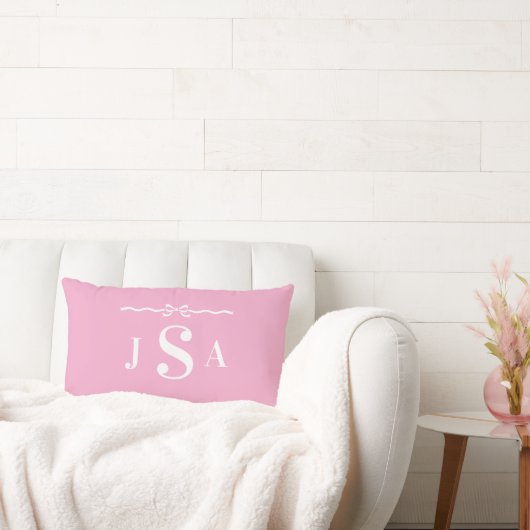 Cute Bow Border Custom Monogram Throw Pillow ランバークッション (ソファ)