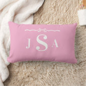 Cute Bow Border Custom Monogram Throw Pillow ランバークッション (ブランケット)