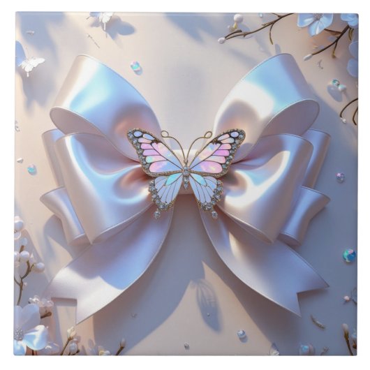 Cute bow Ceramic Tile タイル (正面)