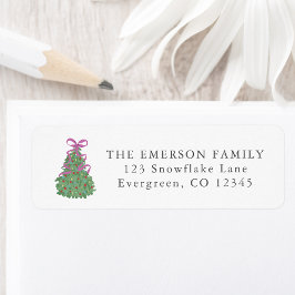 Cute Bow Christmas Tree Return Address label ラベル
