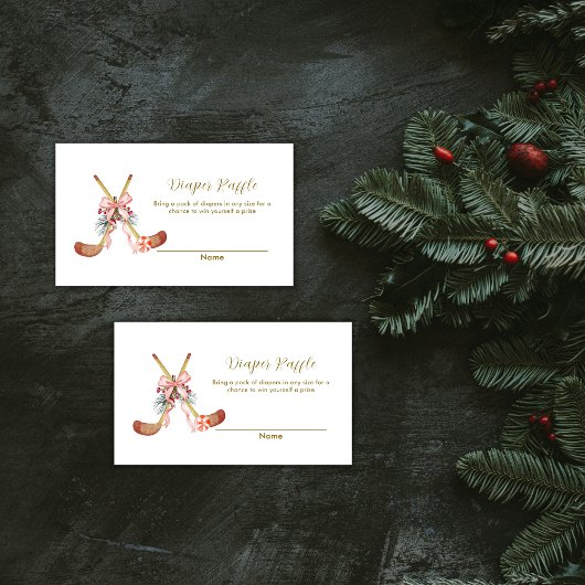 Cute Bow Hockey Girl Diaper Raffle Baby Shower  エンクロージャーカード