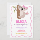 Cute Bow Koala Girl Birthday Invitation 招待状 (正面)