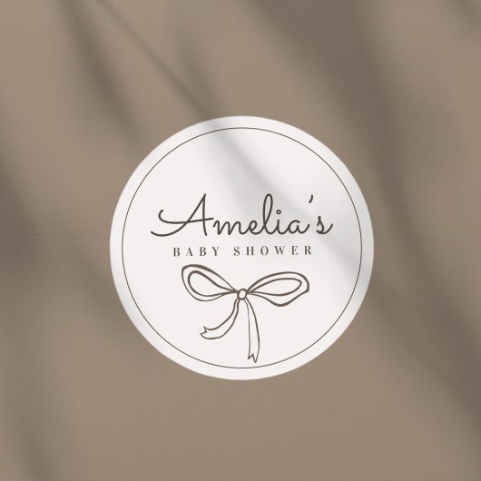 Cute Bow Neutral Baby Shower  ラウンドシール